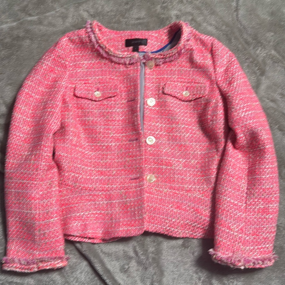 J.Crew Peplum Lady Jacket in Neon Fuchsia Pink Tweed